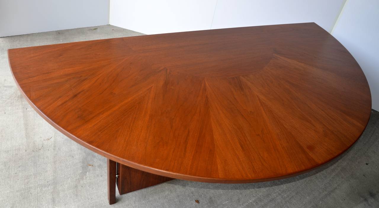 Stainless Steel Mid-Century Walnut Demilune Executive Desk