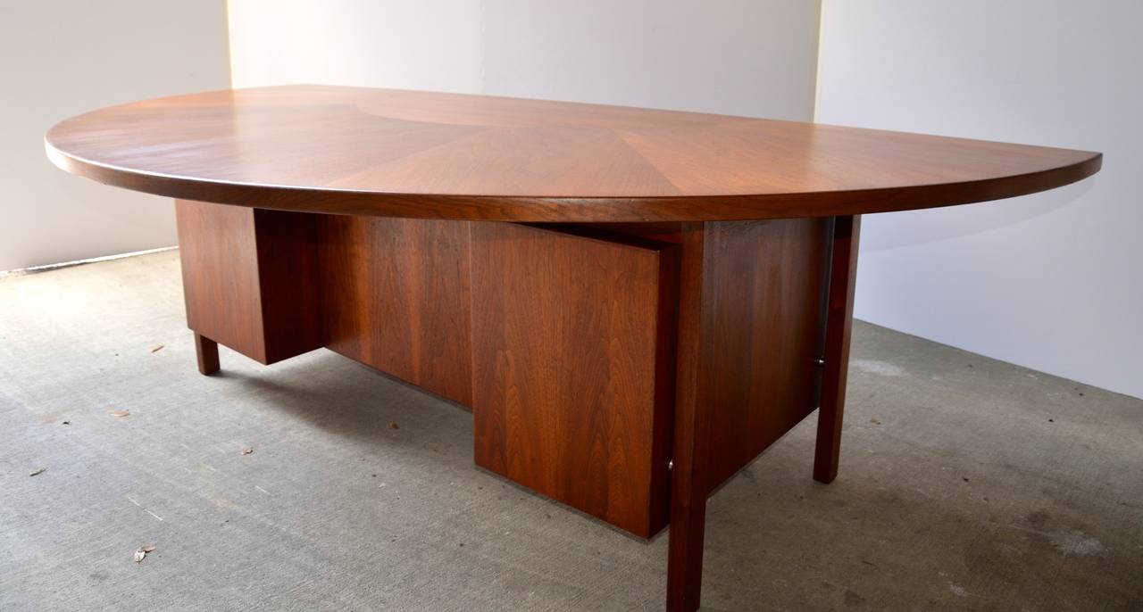 20th Century Mid-Century Walnut Demilune Executive Desk