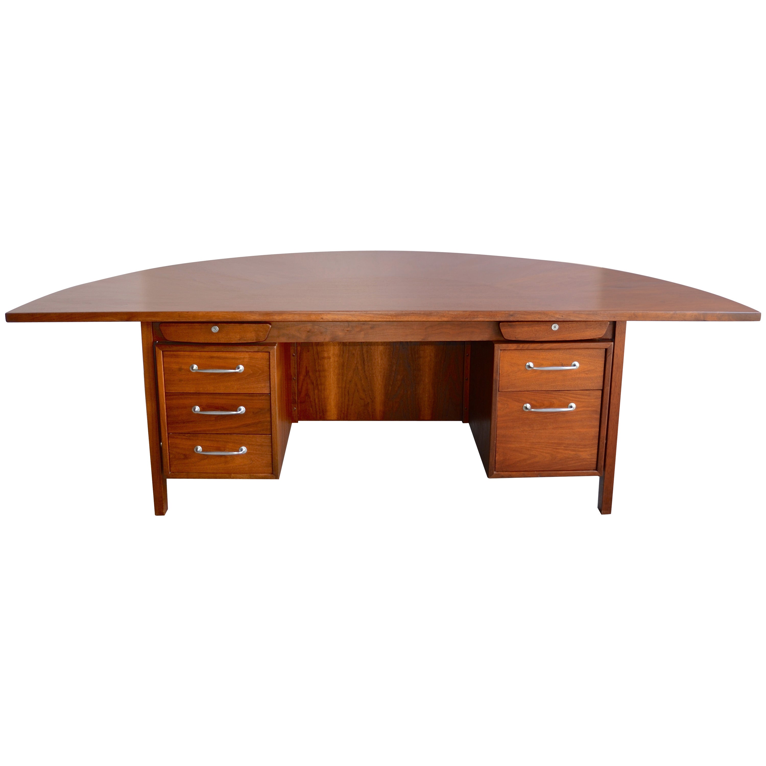 Mid-Century Walnut Demilune Executive Desk