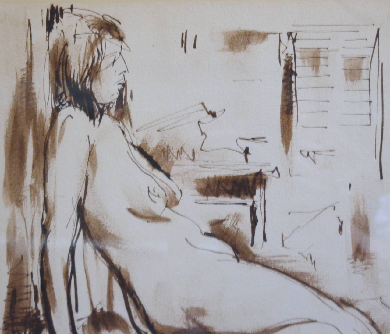 Sepia Female Nude, Ink Wash 4 of 4, by George Schwacha Jr., 1934