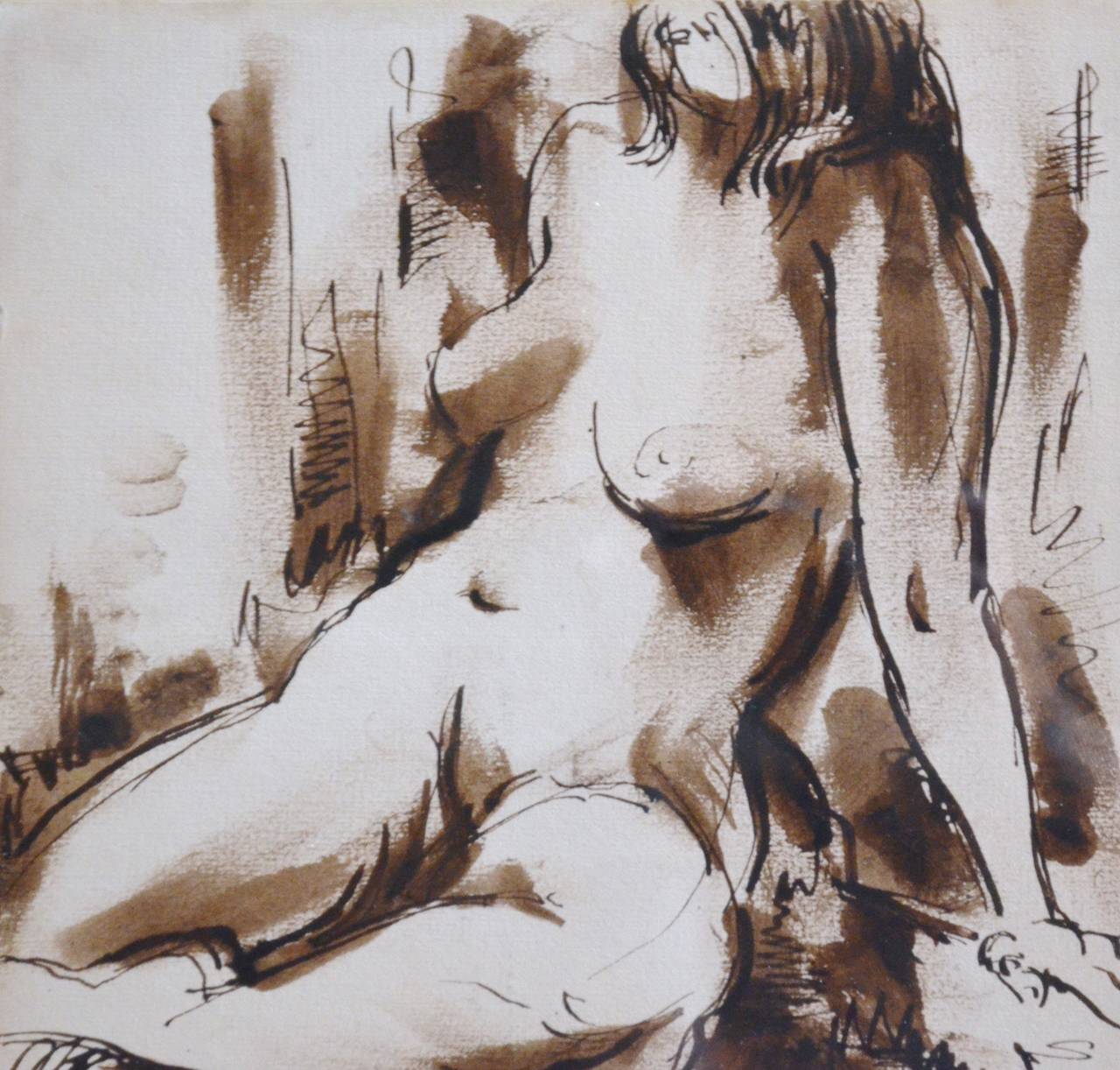 One drawing of a series of four by Geroge Schwacha Jr. (American 1908-1986). A renowned landscape painter, Schwacha reveals his gifts as a draftsman in these nude studies. He was highly respected by his peers and was president of the American