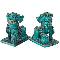 Antique Large Aqua Foo Dogs, Late 1800s, China