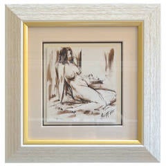 Sepia Female Nude, Ink Wash 3 of 4, by George Schwacha Jr., 1934