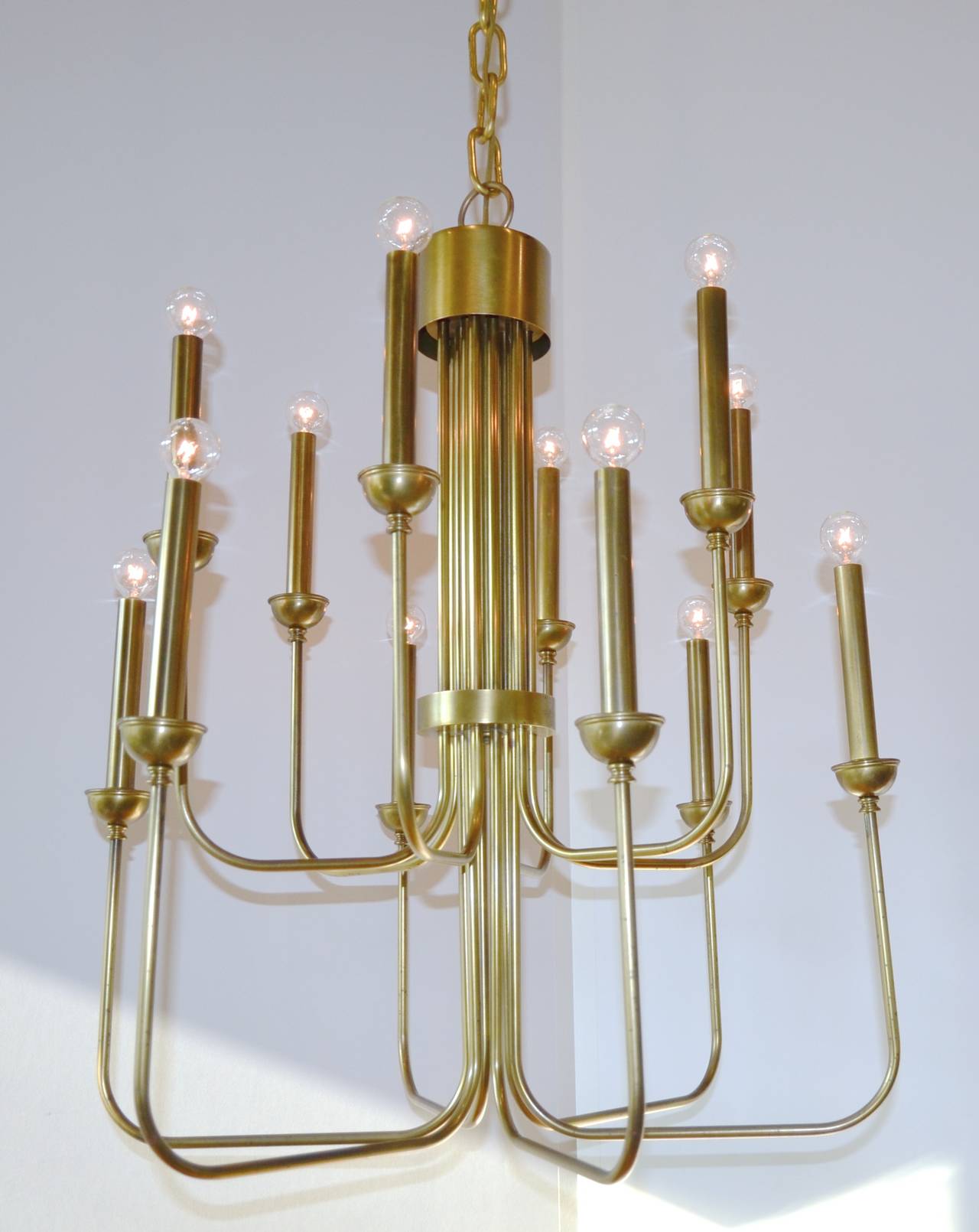 Tommi Parzinger Styled Brass Chandelier In Excellent Condition In Austin, TX