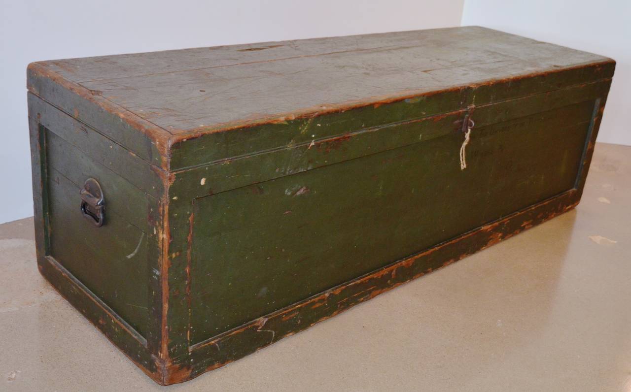 Green Painted Trunk, Table or Bench In Good Condition In Austin, TX