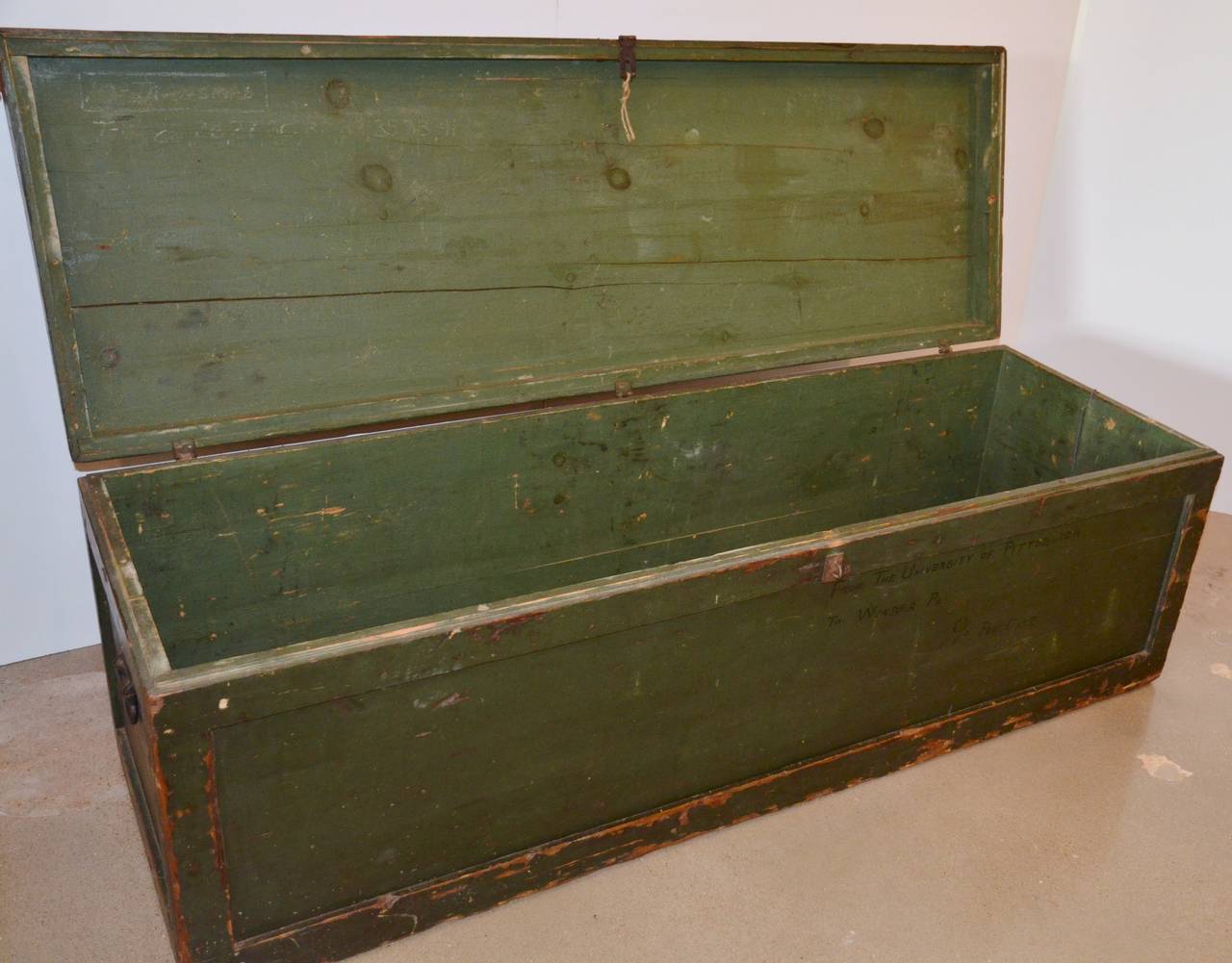 Green Painted Trunk, Table or Bench 2