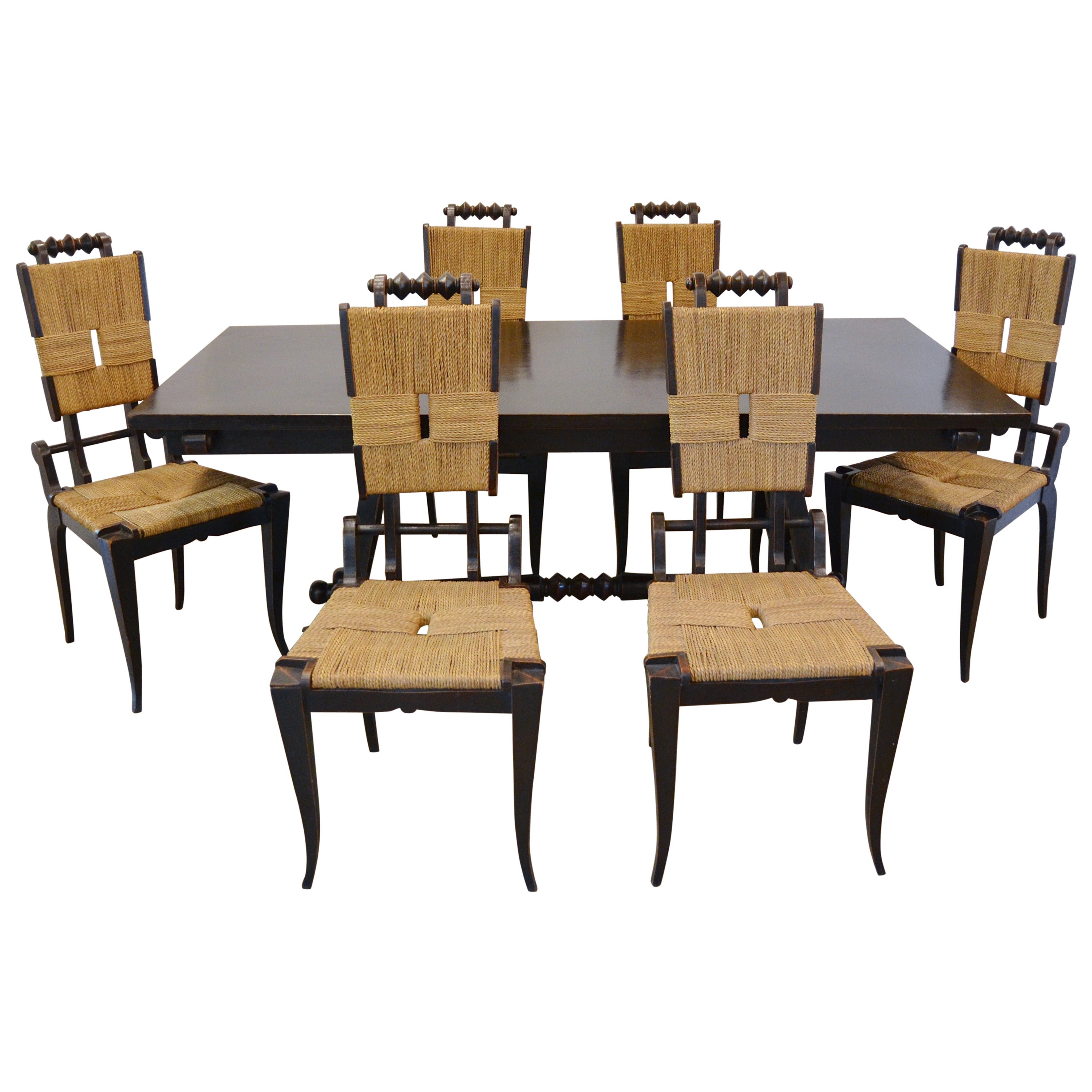 European Mid Century Oak and Rush Dining Set