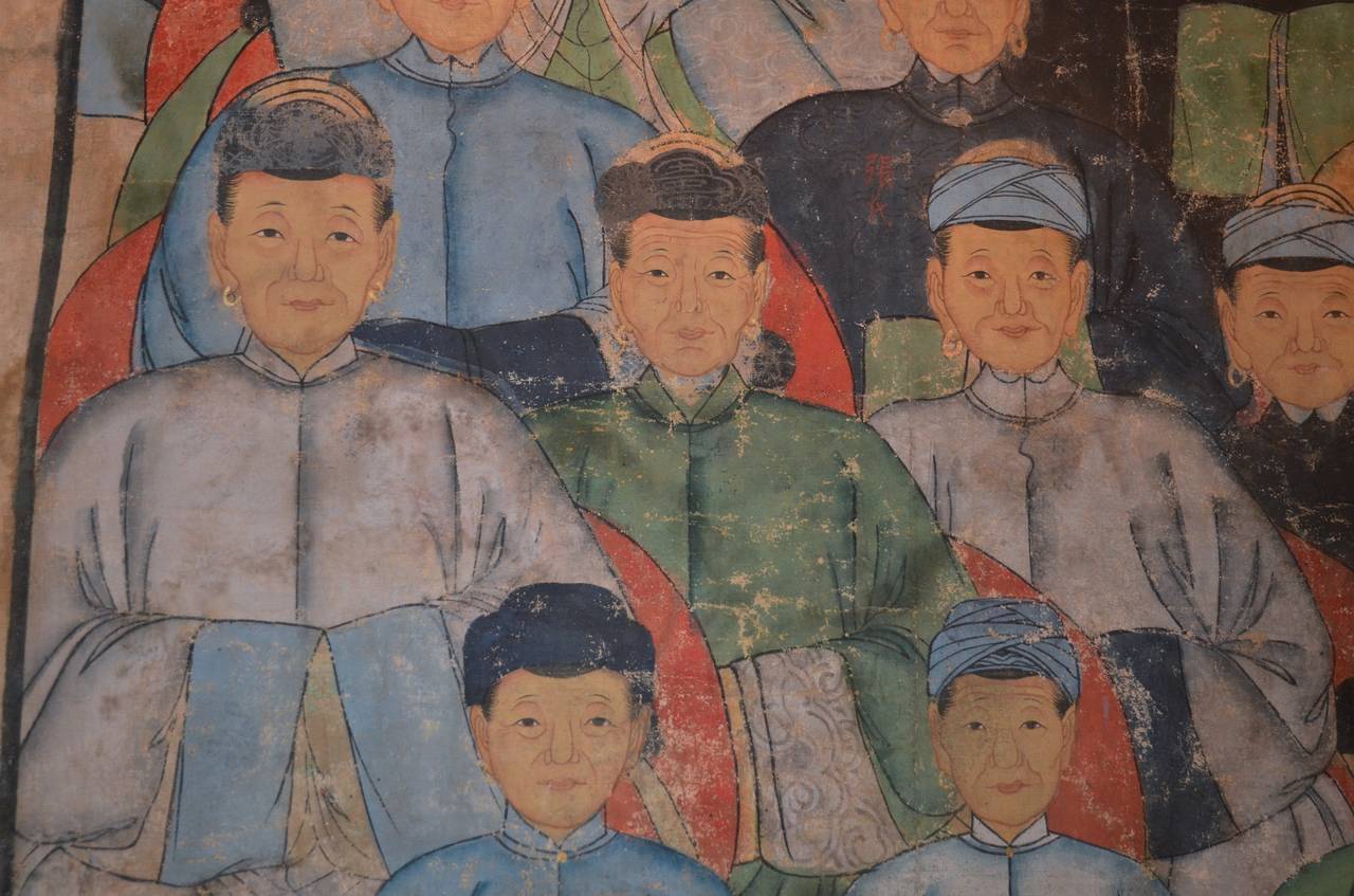 Painted Monumental Chinese Ancestors Portrait, 18th Century