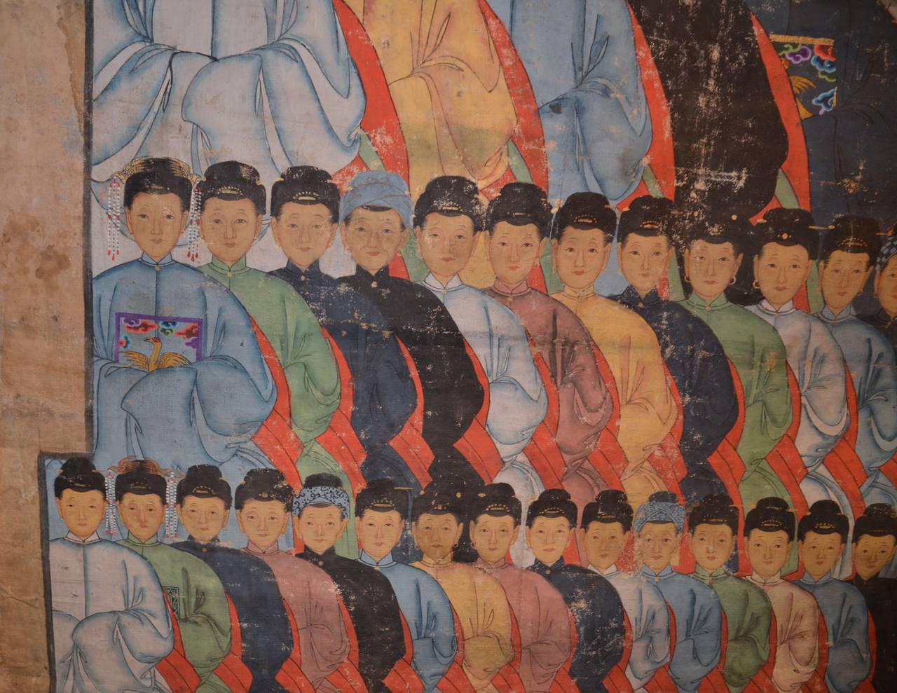 Monumental Chinese Ancestors Portrait, 18th Century In Good Condition In Austin, TX