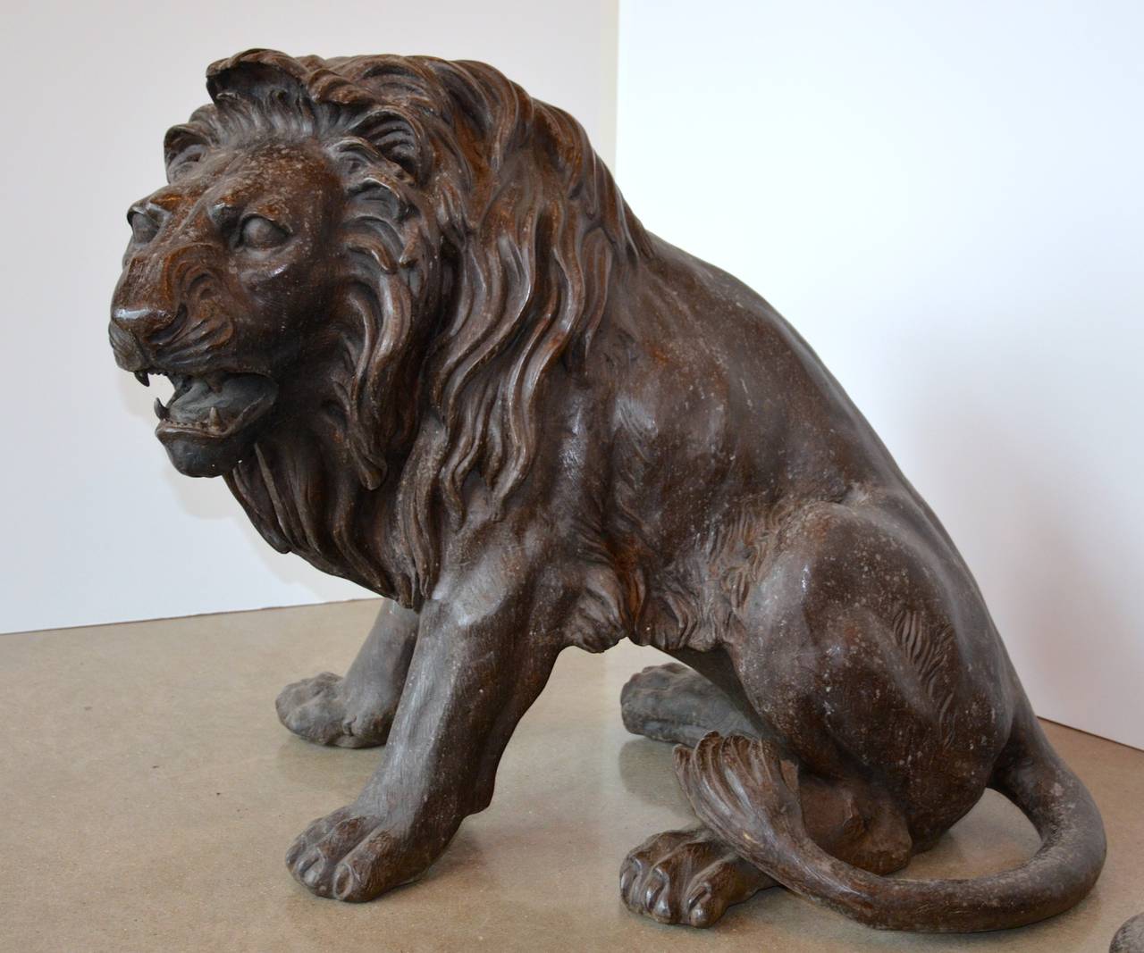 Magnificent Pair of Cast Bronze Lion Sculptures In Excellent Condition In Austin, TX