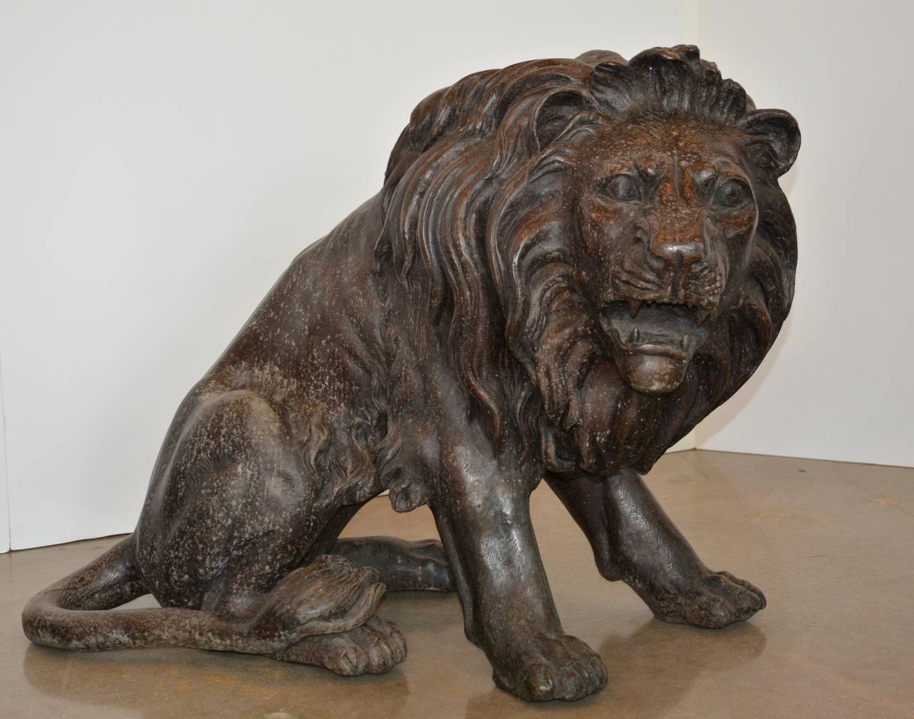 Magnificent Pair of Cast Bronze Lion Sculptures 1