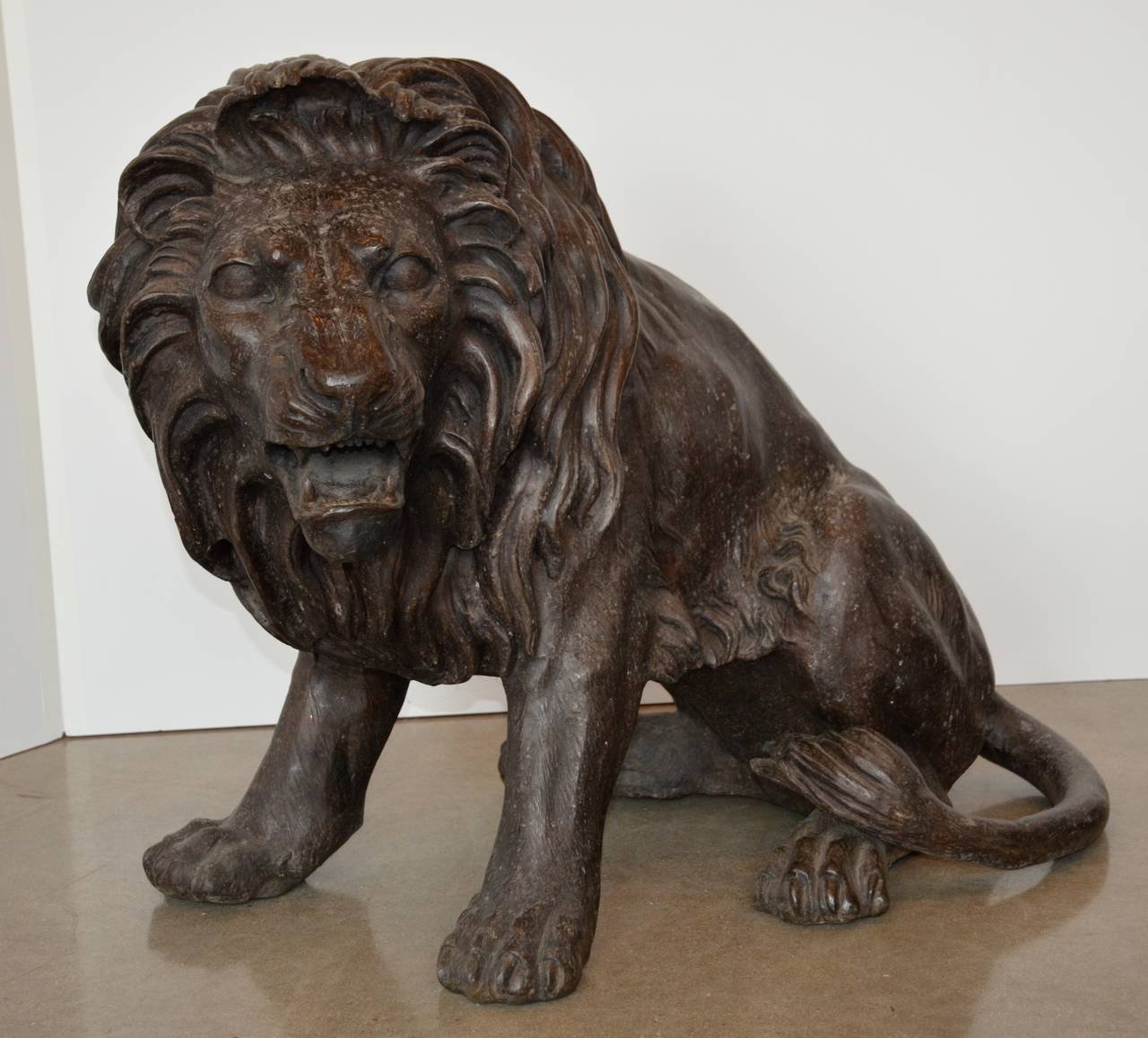 Magnificent Pair of Cast Bronze Lion Sculptures 2