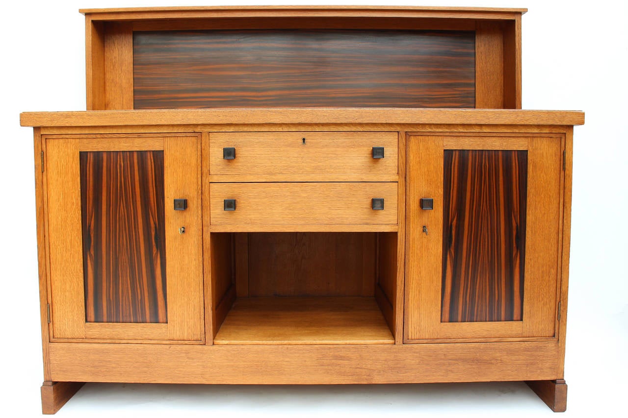 Oak/Macassar Ebony Art Deco Haagse School Sideboard By Henk Wouda