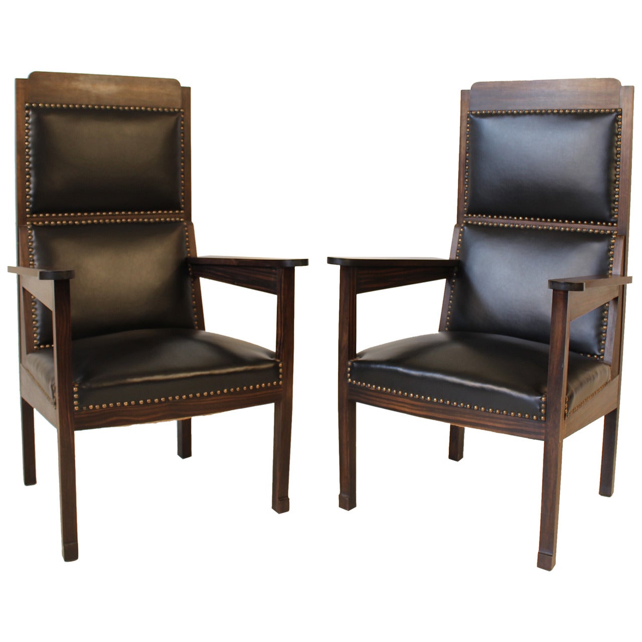 Rare Pair of Solid Macassar Ebony Arts & Crafts Armchairs by H. P. Berlage