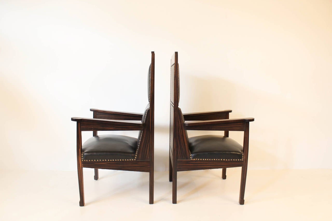 Arts and Crafts Rare Pair of Solid Macassar Ebony Arts & Crafts Armchairs by H. P. Berlage