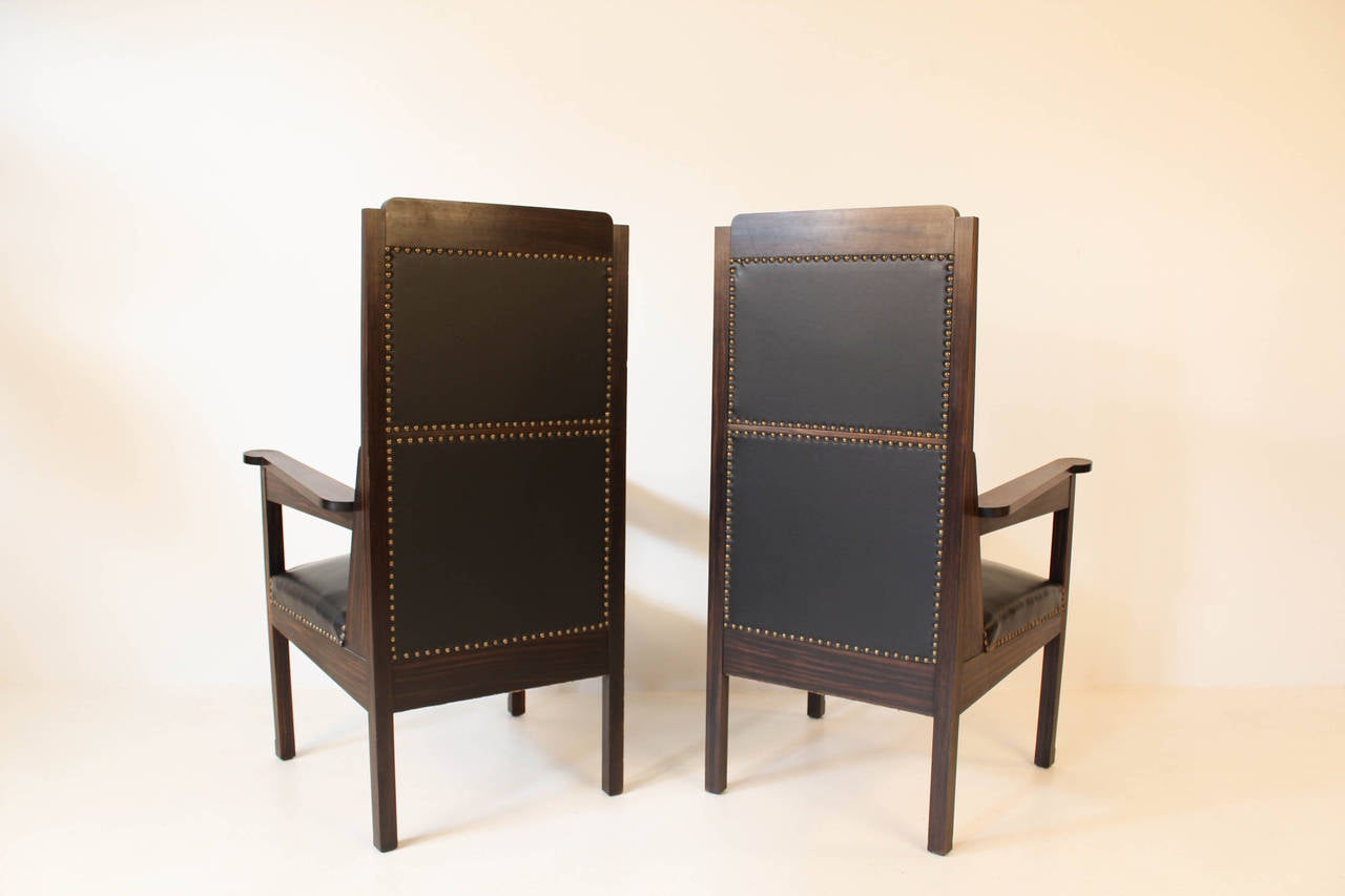 Dutch Rare Pair of Solid Macassar Ebony Arts & Crafts Armchairs by H. P. Berlage