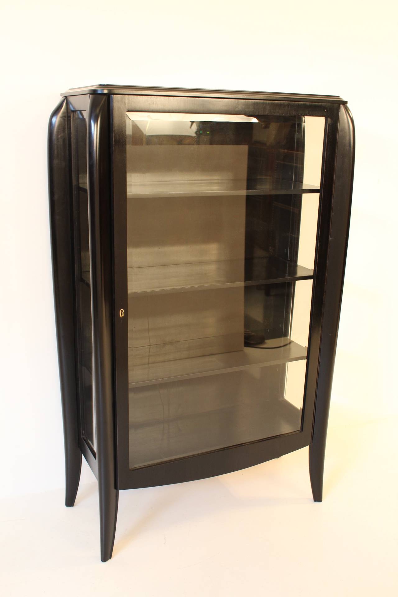 Beveled Stunning Ebonized French Art Deco Display Cabinet