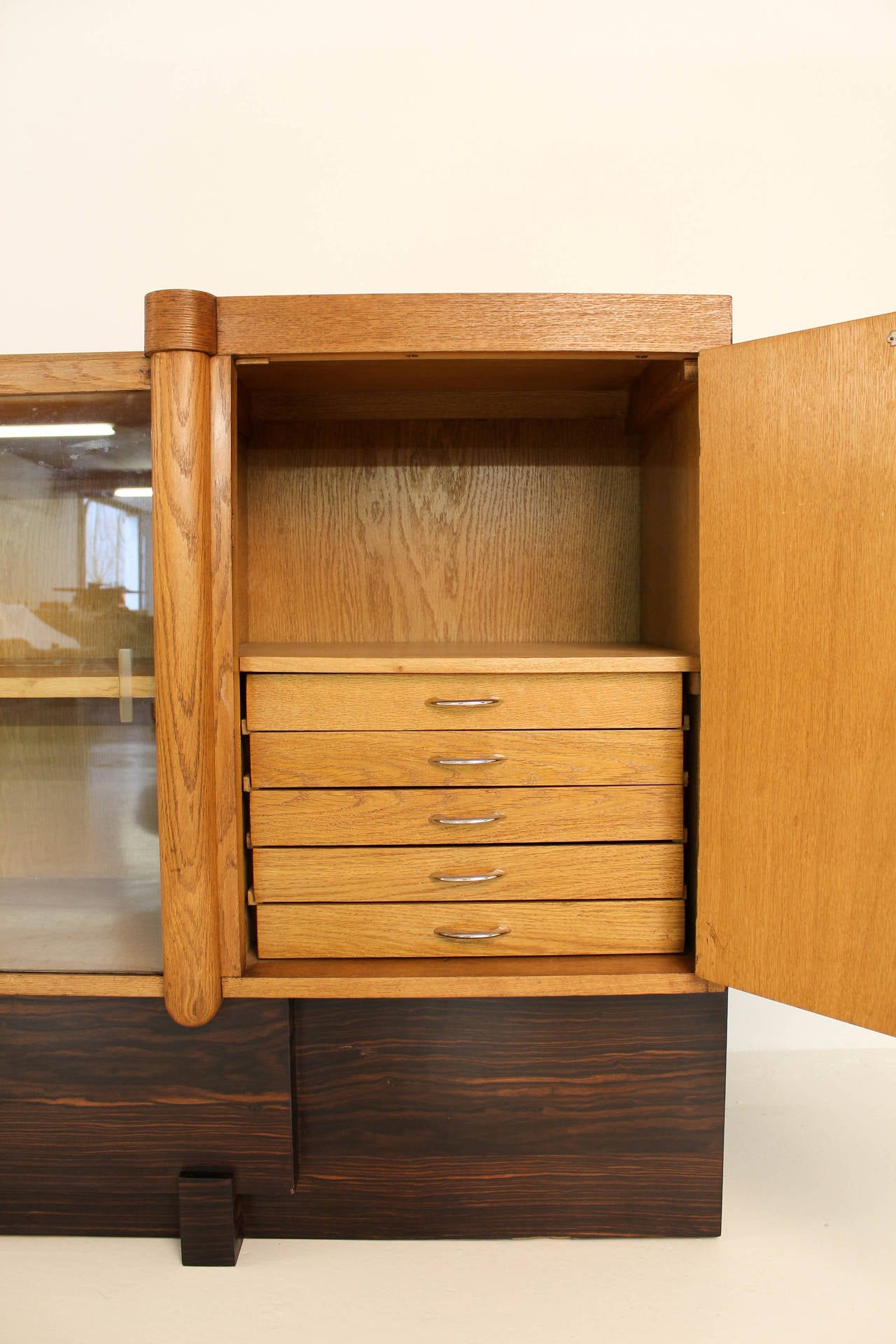 Glass Rare Art Deco Haagse School Sideboard by 't Woonhuys Amsterdam