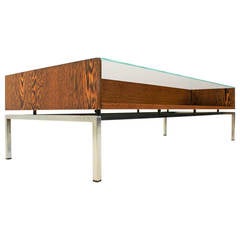 Stylish Mid-Century Modern Coffee Table With Glass Top 1960s