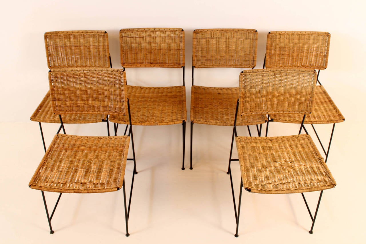 Mid-Century Modern Rare Set of Six Rattan and Wire Chairs by Herta-Maria Witzemann