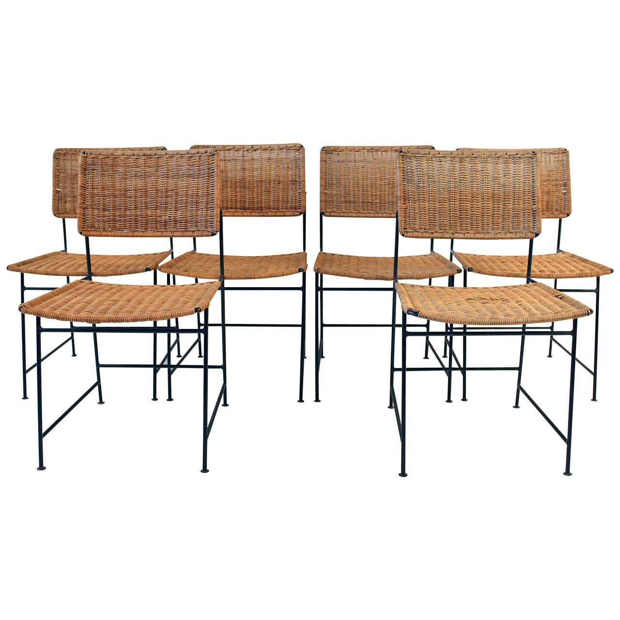 Rare Set of Six Rattan and Wire Chairs by Herta-Maria Witzemann