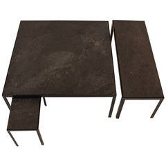 Nice Set Of Three Mid-Century Modern Coffee Tables with Slate tops