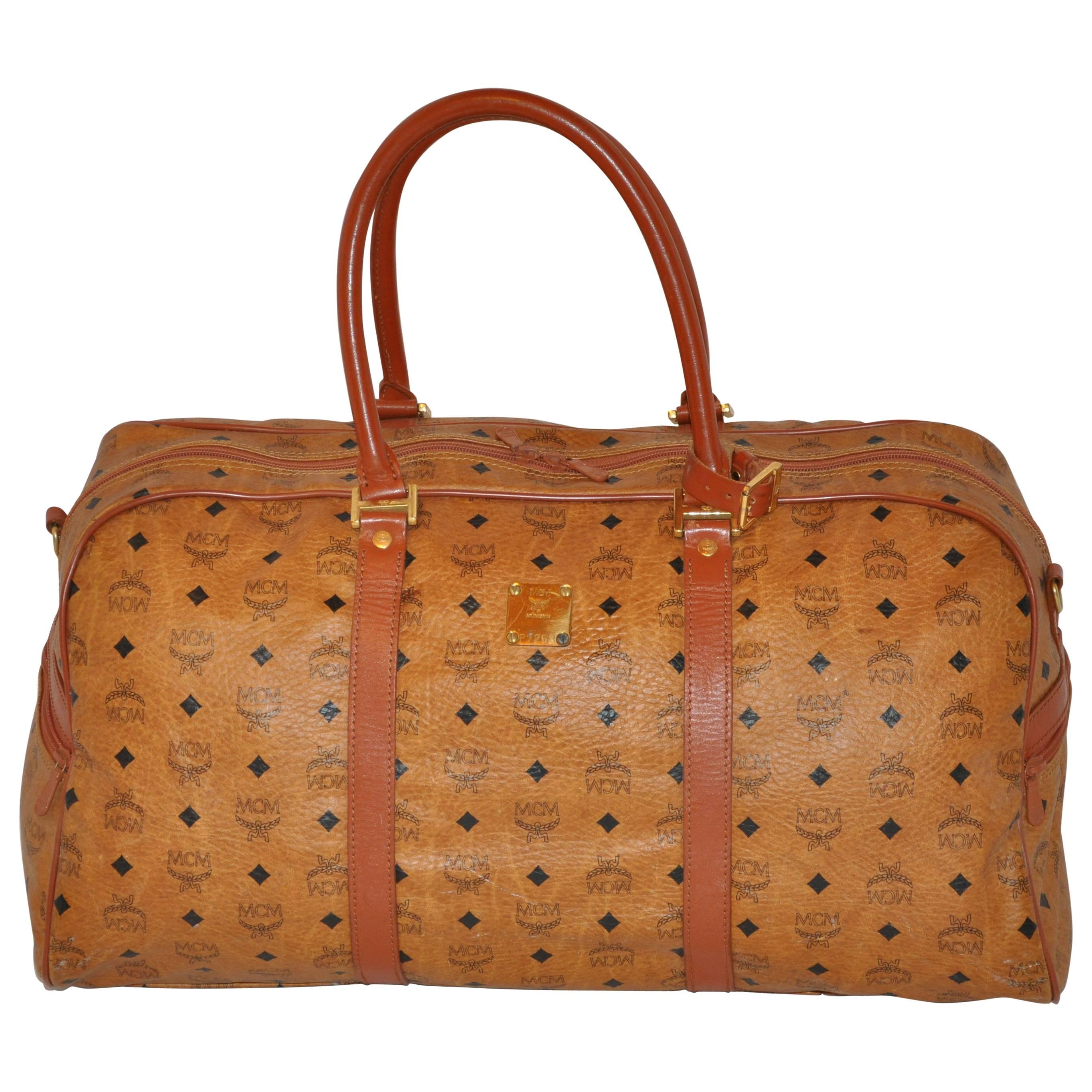 MCM Large Signature Zipper Top Travel Tote For Sale
