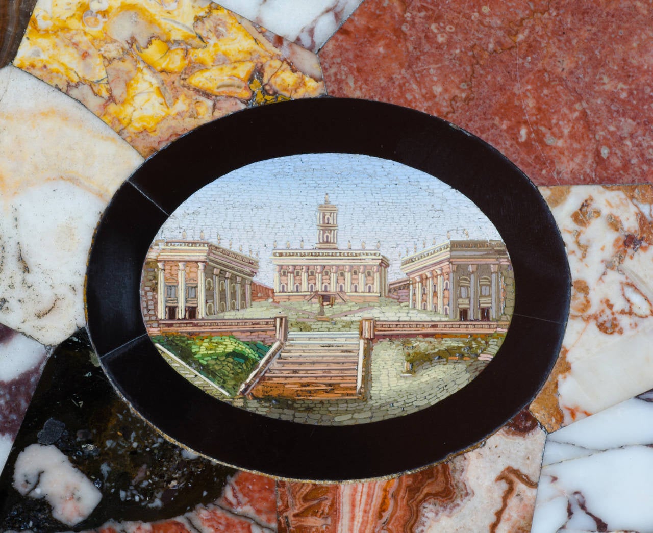 Mosaic Rare 1876 micro mosaic and specimen marble table top from the US Centennial Expo
