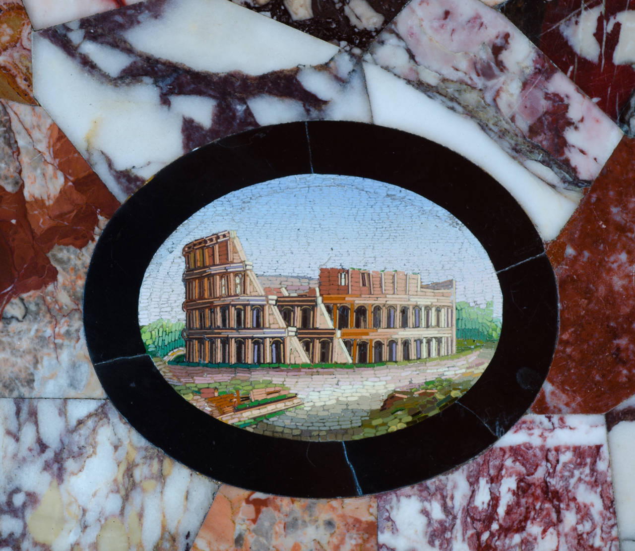 Italian Rare 1876 micro mosaic and specimen marble table top from the US Centennial Expo