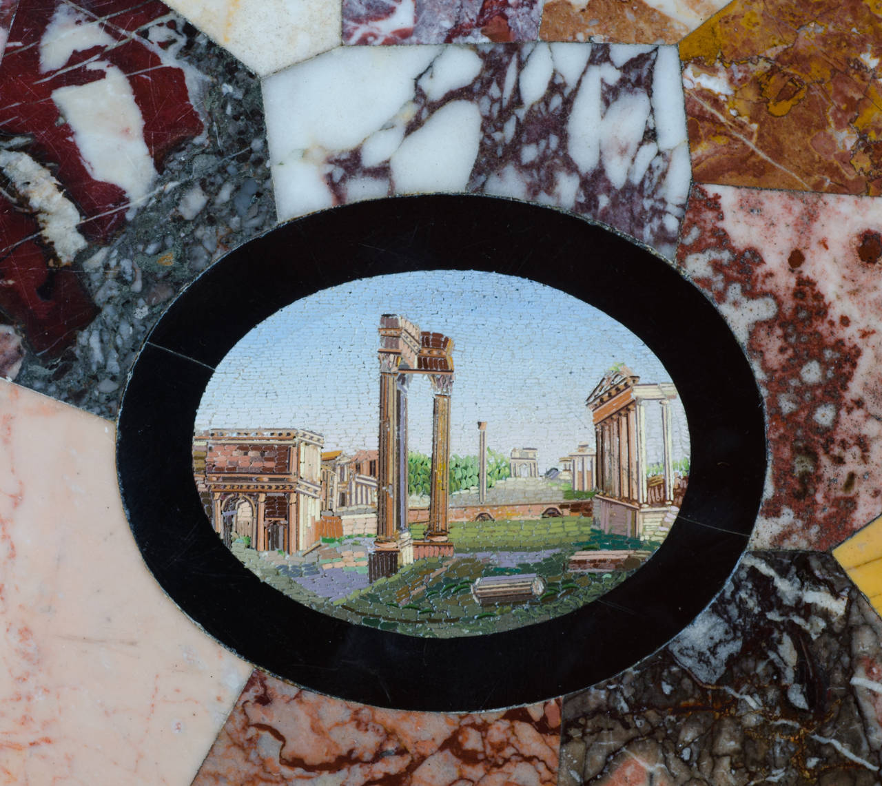 Enamel Rare 1876 micro mosaic and specimen marble table top from the US Centennial Expo