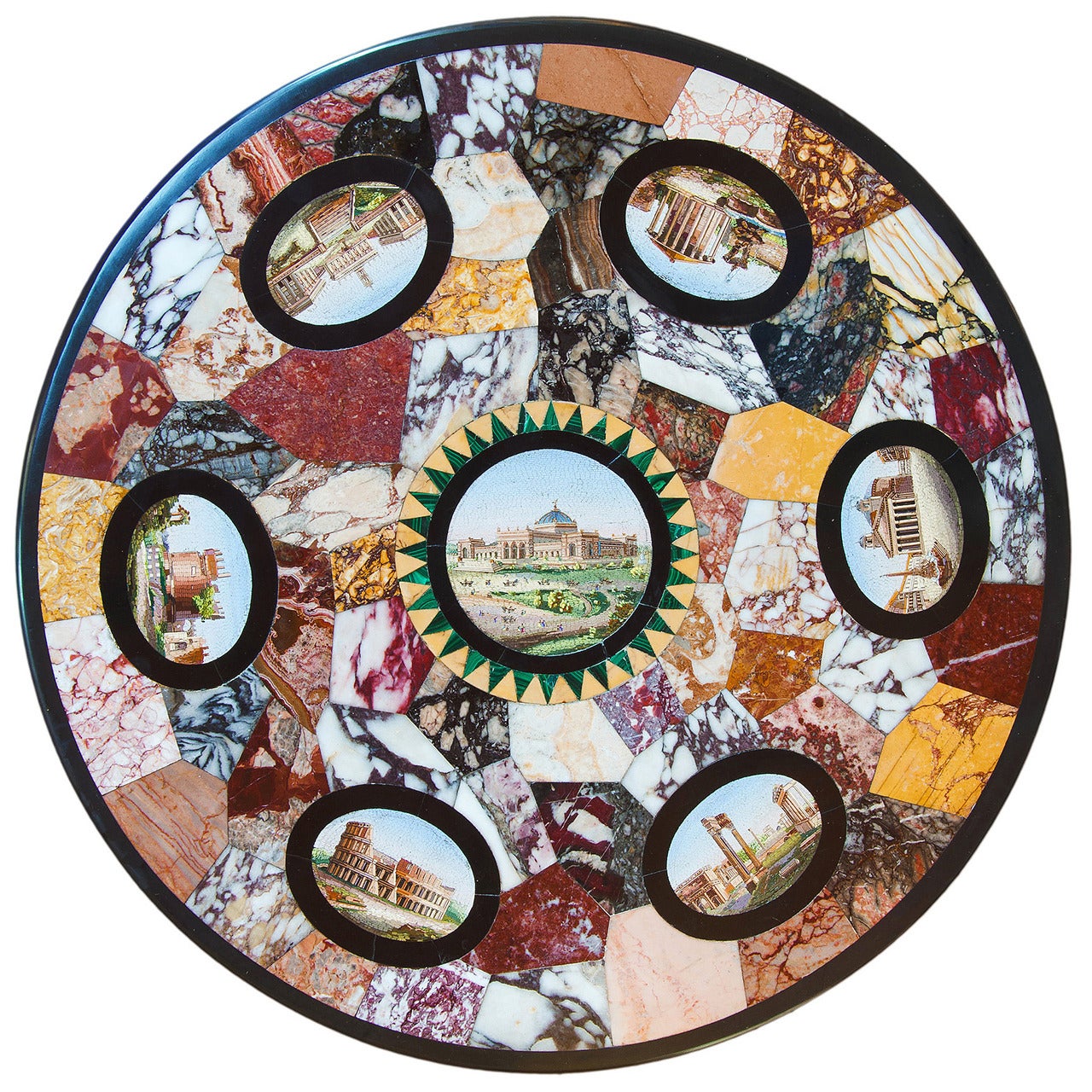 Rare 1876 micro mosaic and specimen marble table top from the US Centennial Expo