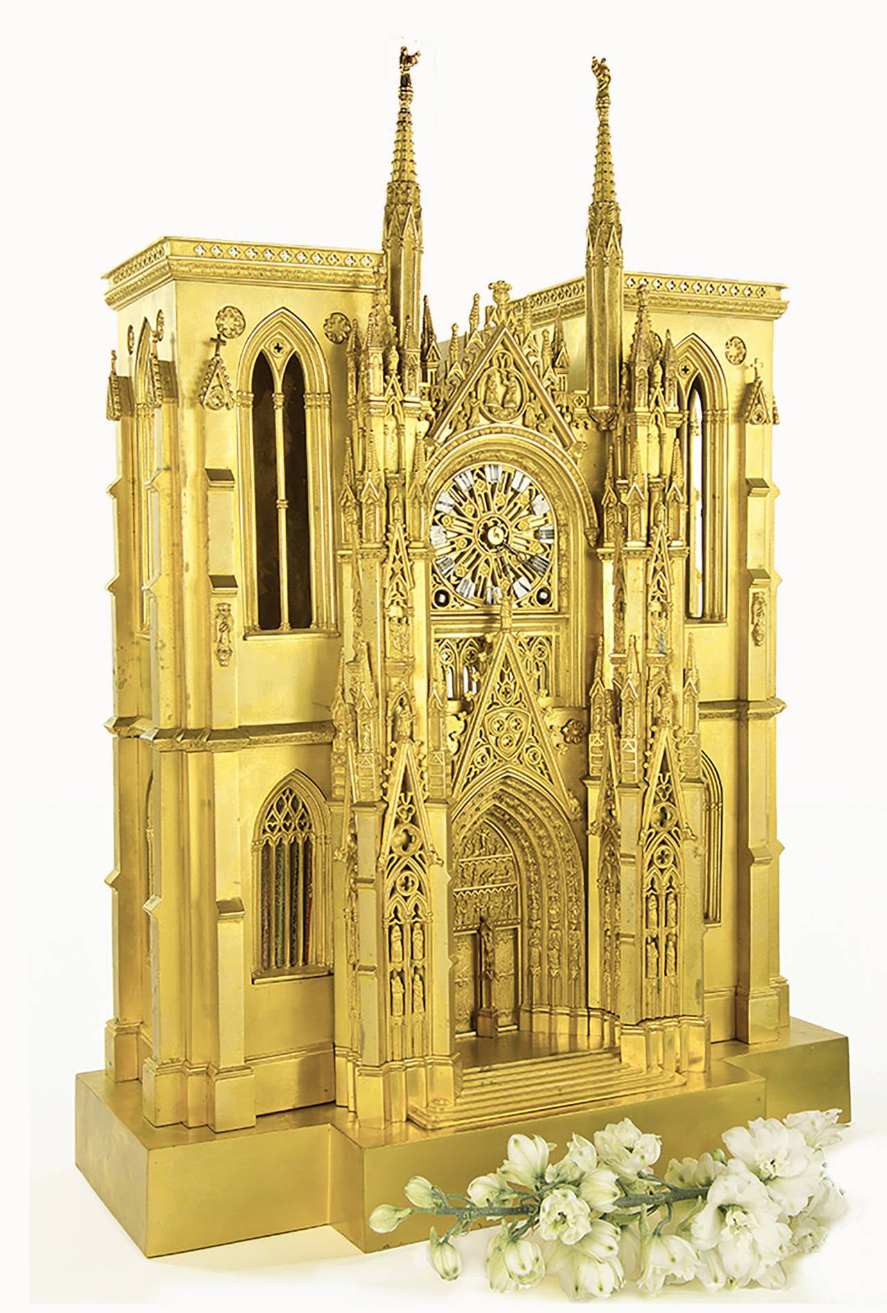 Magnificent c. 1835 gilded bronze model of  Rouen Cathedral France, circa 1830