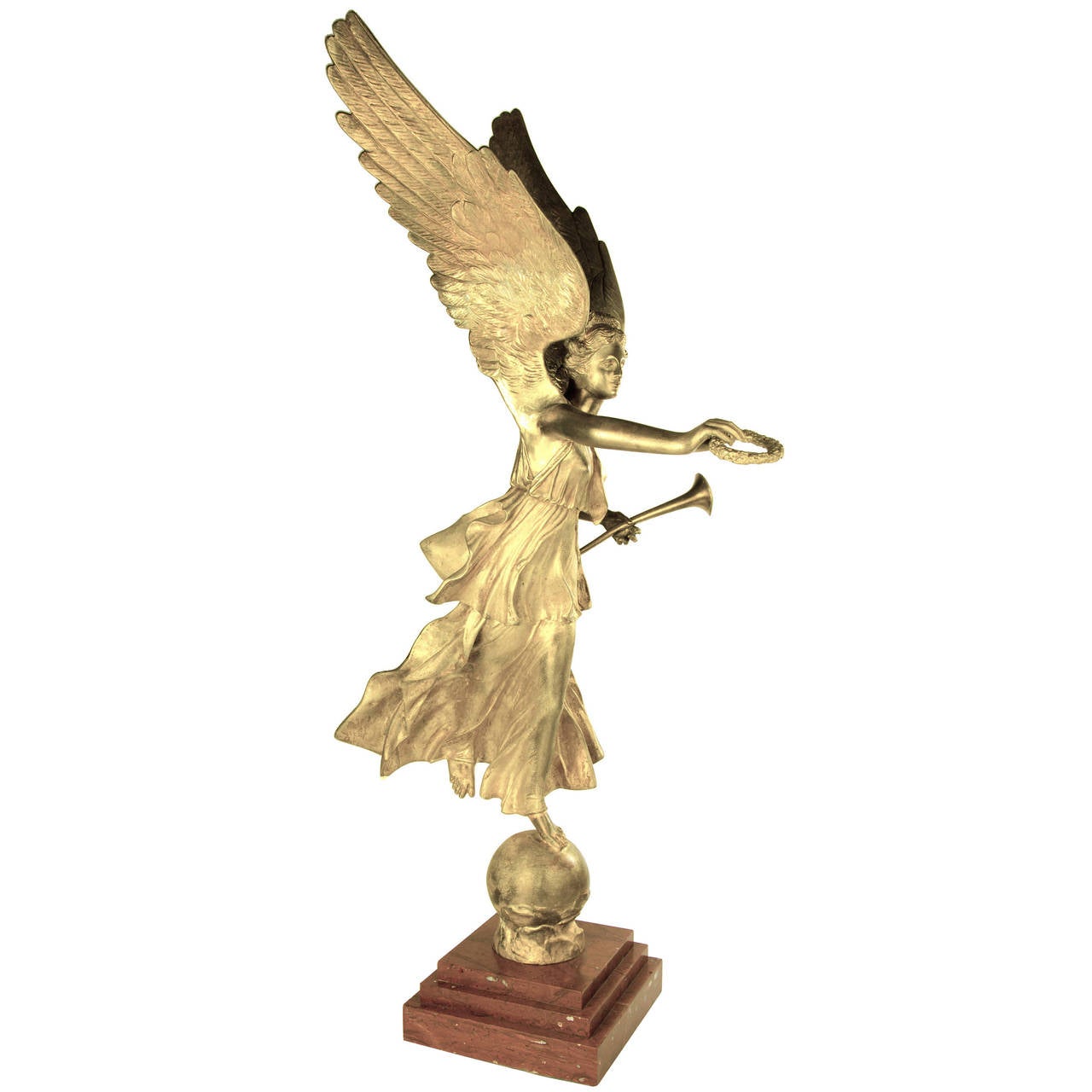 Impressive, Fine Late 19th C., Grand Tour, Gilded Bronze and Marble Model  Of Nike at 1stDibs