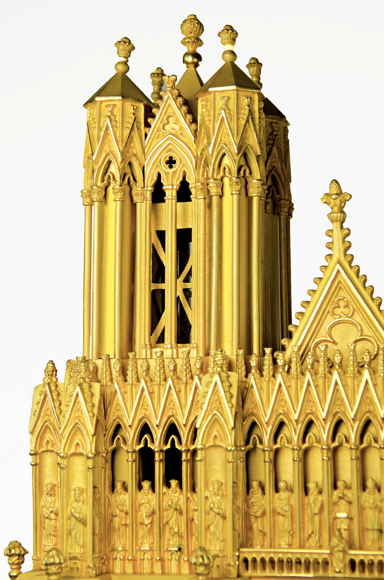 19th Century Magnificent c. 1835 gilded bronze model of Rheims Cathedral, France For Sale