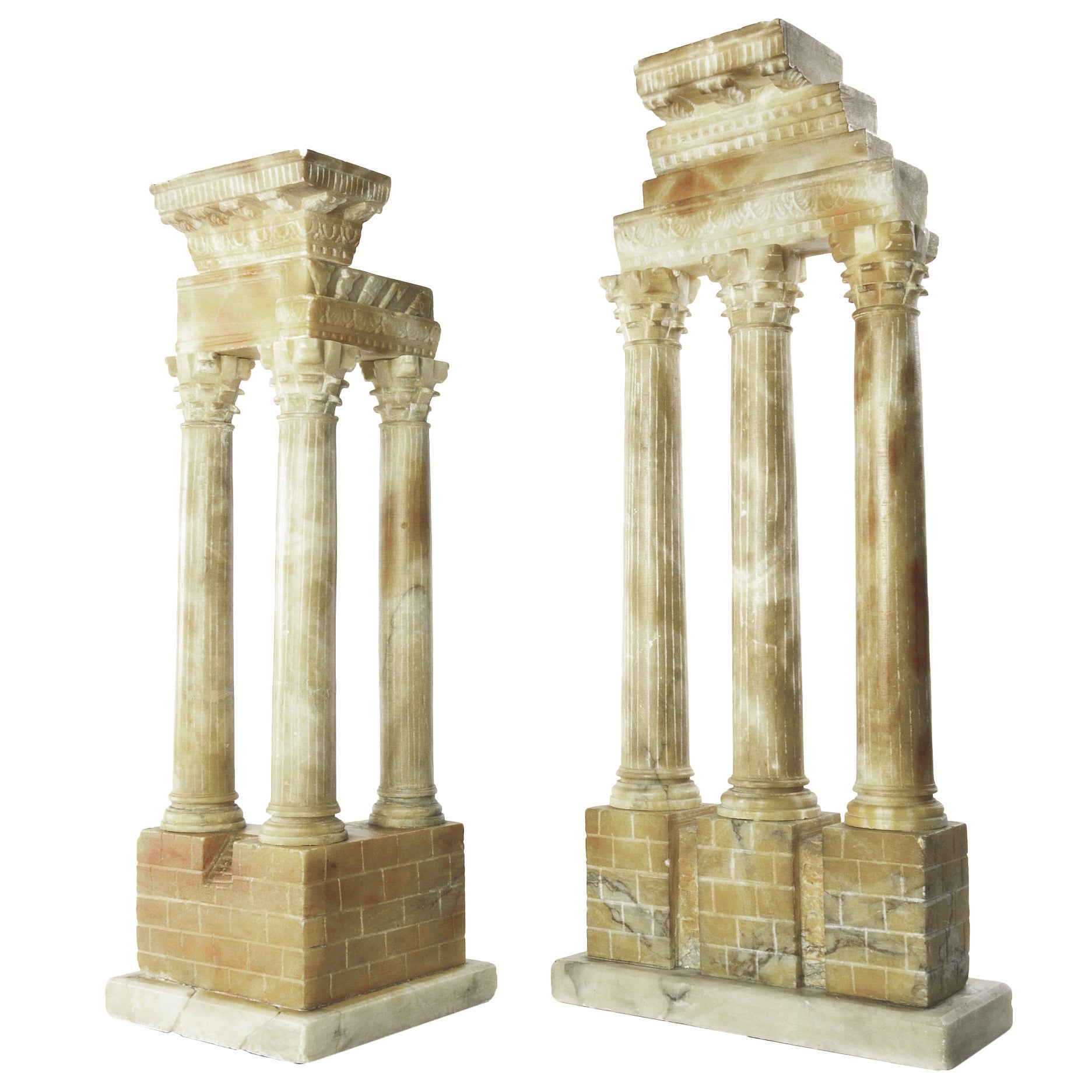 Pair Grand Tour Stone Models of Temples of Vespasian and Castor & Pollux, Ro For Sale