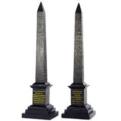 Pair of c. 1860 nero antico marble models of Solar and Lateran Obelisks, Rome