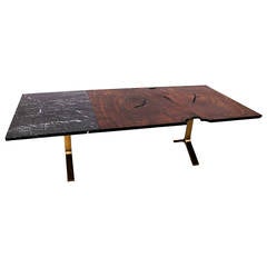 Waterline Dining Table by Uhuru Design, Walnut Slab, Marble and Brass
