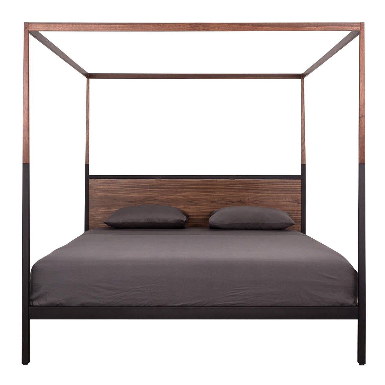 Waterline Canopy Bed by Uhuru Design in Walnut and HandBlackened steel