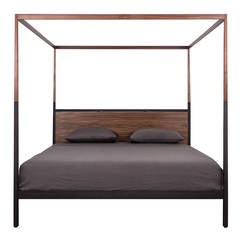 Waterline Canopy Bed by Uhuru Design in Walnut and Hand-Blackened steel