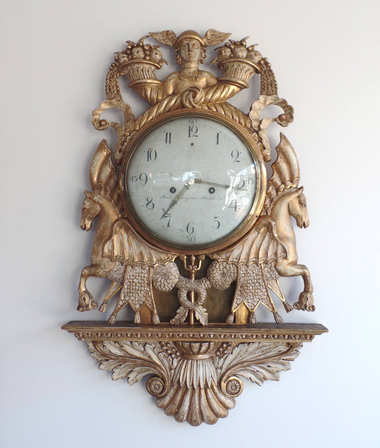 Swedish Stockholm 19th Century Gilded Cartel Wall Clock
