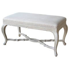 Belgian Painted Bench with Linen Upholstery