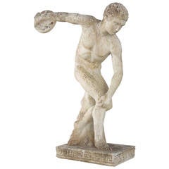 Antique Discus Thrower Discobolus Cast Stone Garden Statue