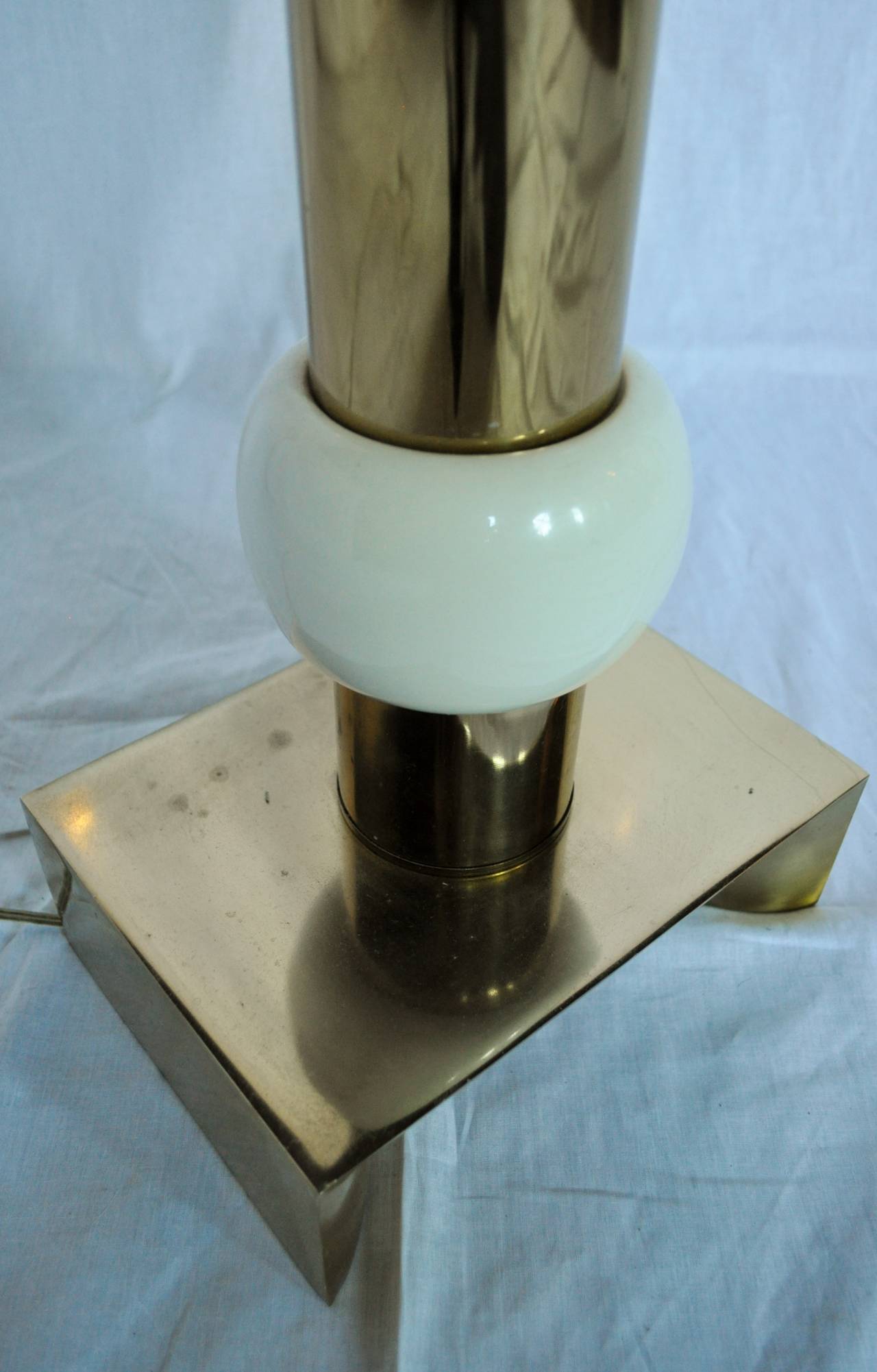 Glazed Laurel Brass and Ceramic Column Floor Lamp