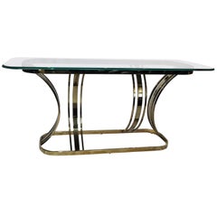 Sculptural Brass and Glass Console Table in Style of Milo Baughman