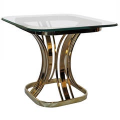 Sulptural Brass and Glass Side Table in Style of Milo Baughman