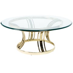 Sculptural Brass and Glass Cocktail Table in Style of Milo Baughman