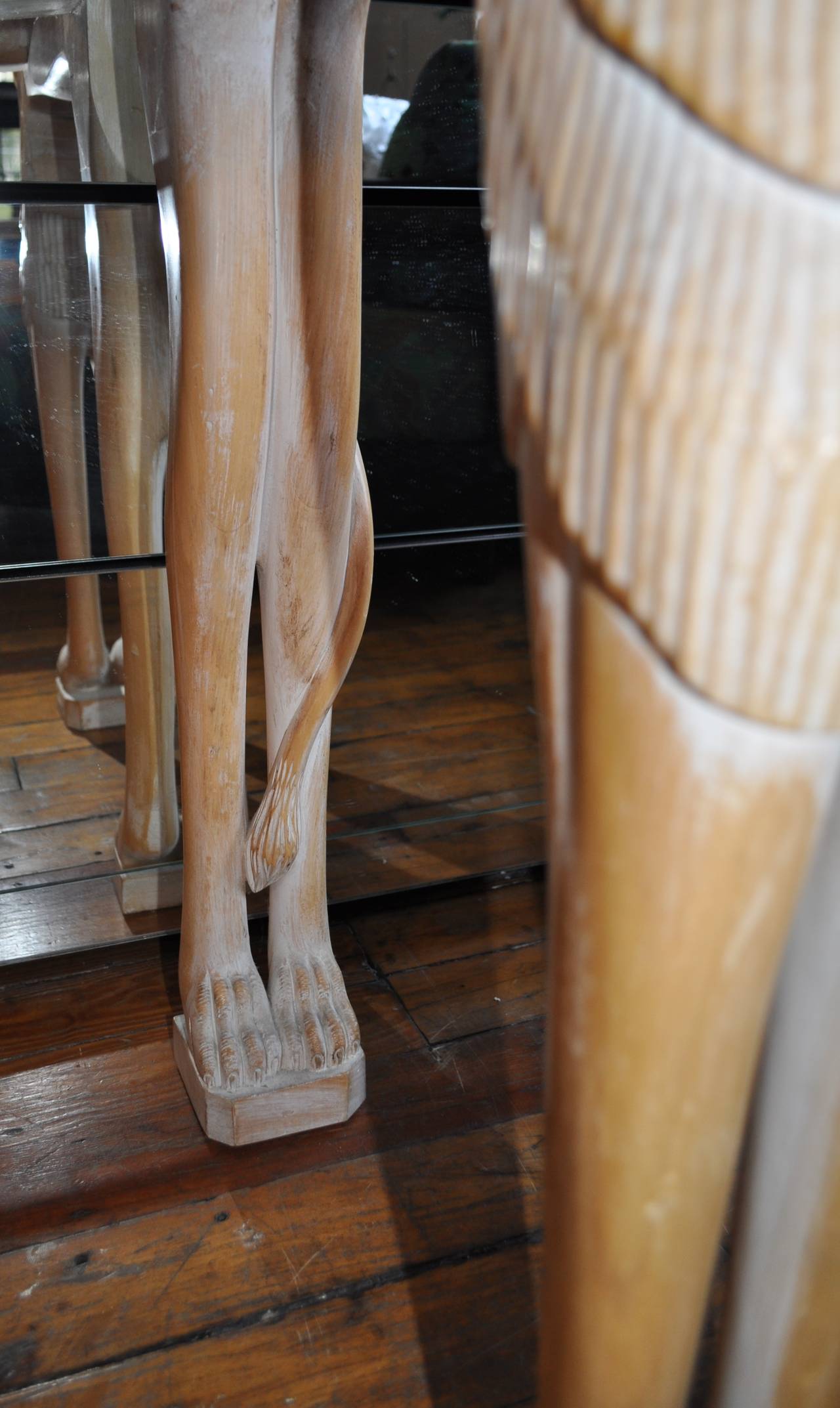Late 20th Century Sculptural Hand-Carved Draped Lion Console Table