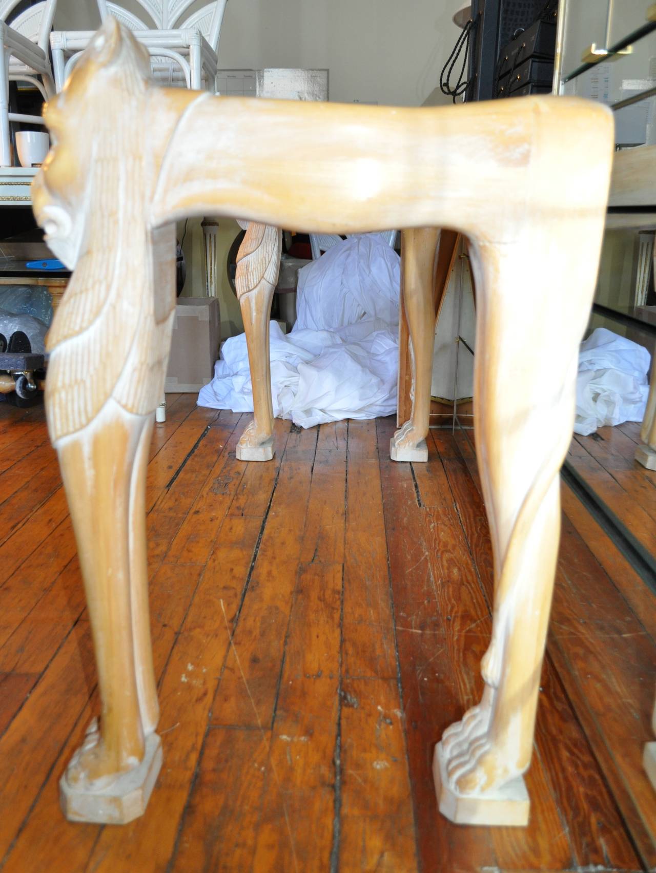 Sculptural Hand-Carved Draped Lion Console Table In Good Condition In Lambertville, NJ