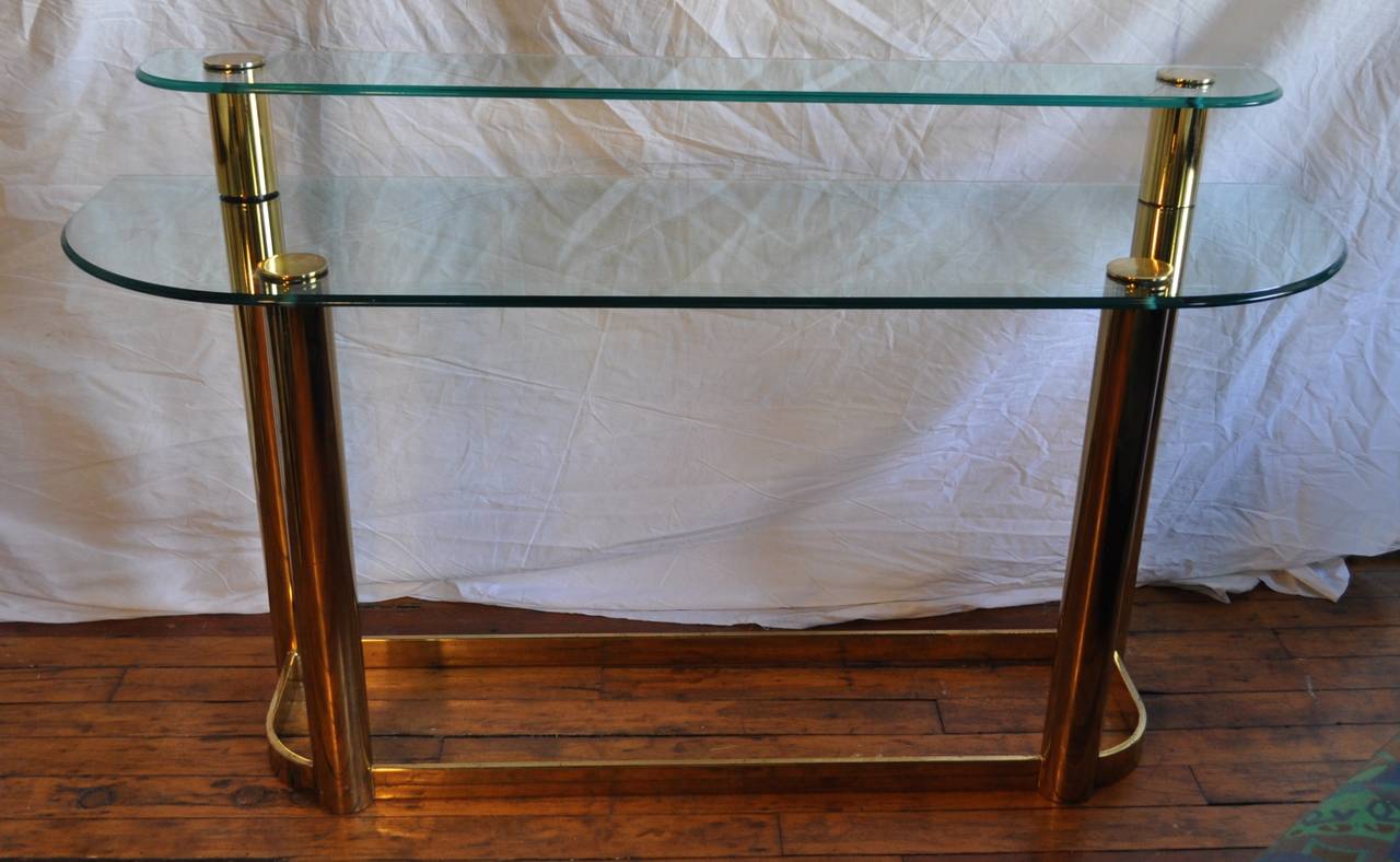 Tubular Brass and Glass Console Table In Good Condition In Lambertville, NJ