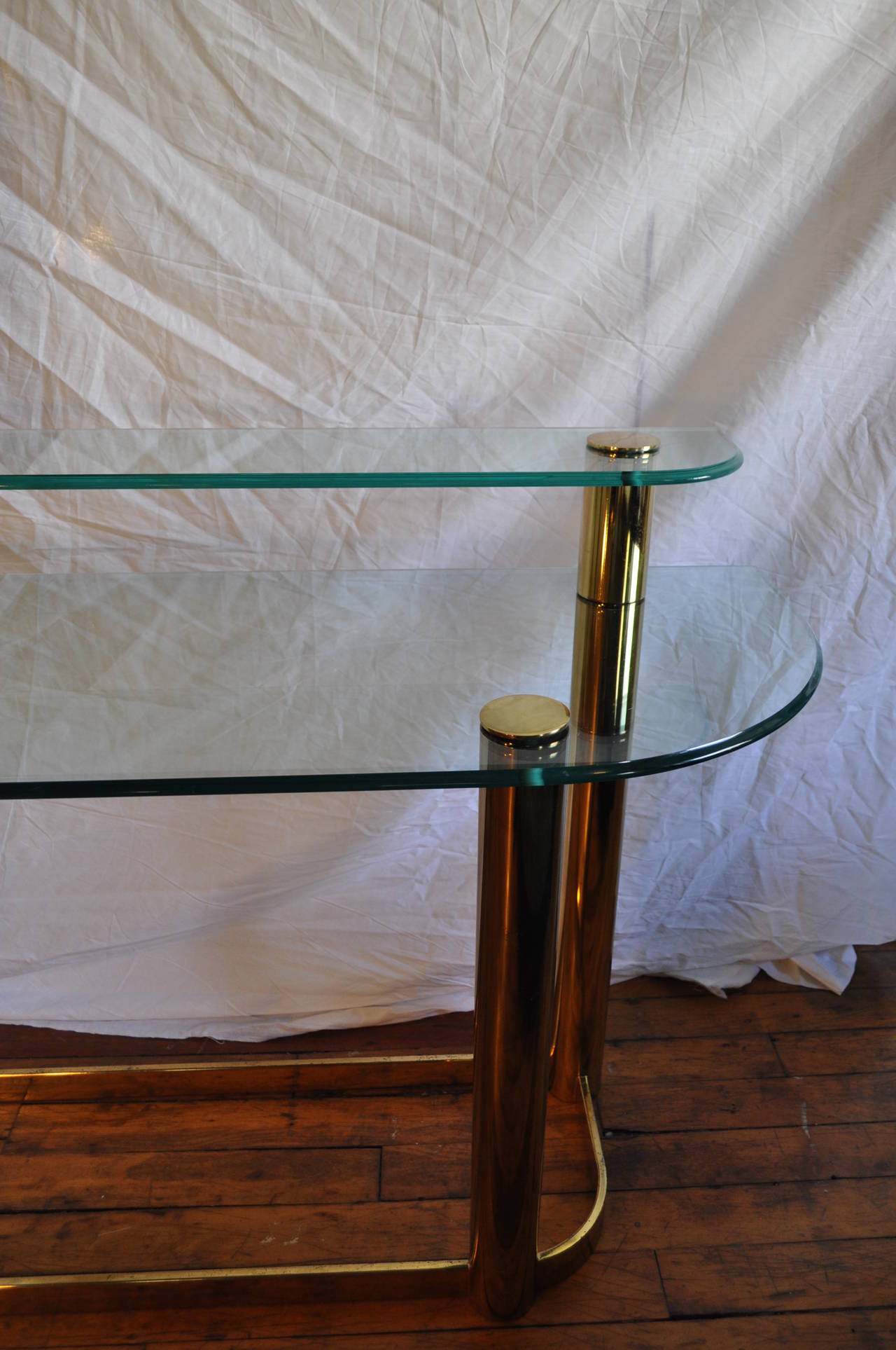 Late 20th Century Tubular Brass and Glass Console Table